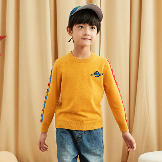METTE羊绒世家童装2020秋新品男童100%山羊绒衫时尚圆领保暖毛衣 商品图1