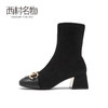 西村名物2021冬季新款高跟靴子黑色袜靴方头潮流时尚单靴女43471 商品缩略图2