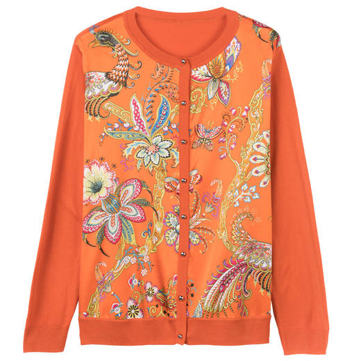 复古印花真丝开衫女式桑蚕丝薄外套单排扣圆领针织衫  QW-6626 商品图4