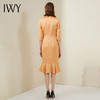 IWY/橘色西装连衣裙七分袖连衣裙V领高端时尚名媛修身气质鱼尾裙 213177Q1 商品缩略图3