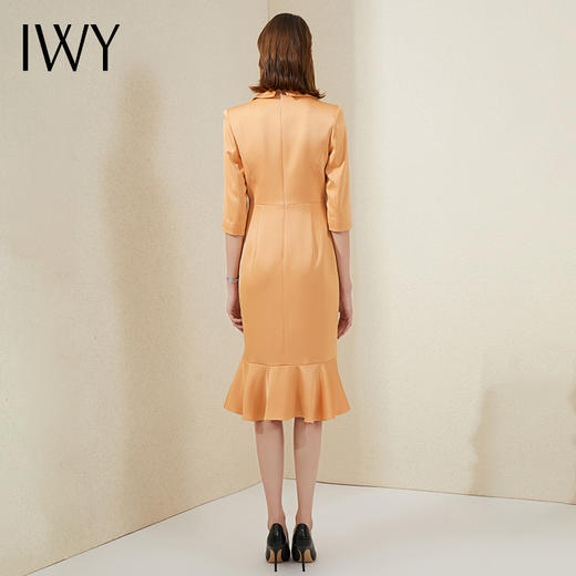 IWY/橘色西装连衣裙七分袖连衣裙V领高端时尚名媛修身气质鱼尾裙 213177Q1 商品图3