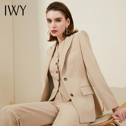 IWY/卡其色西装西服马甲套装女英伦风高端职业正装通勤ol轻熟气质 213121C1+P1+C6 商品图0