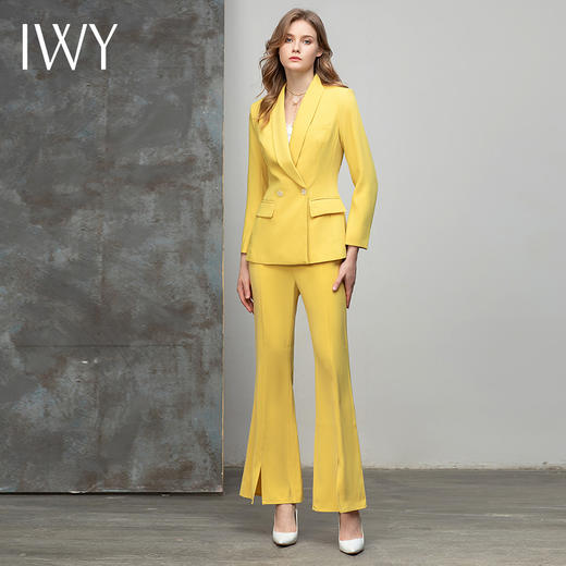 IWY/黄色长袖西装套装女高端气质时尚休闲阔腿裤职业西服通勤正装 C10386+P30226 商品图1