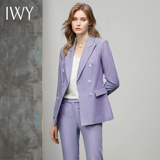 IWY/紫色双排扣小西服女职业装气质套装韩版修身西装外套收腰CP10336-Q 商品图4