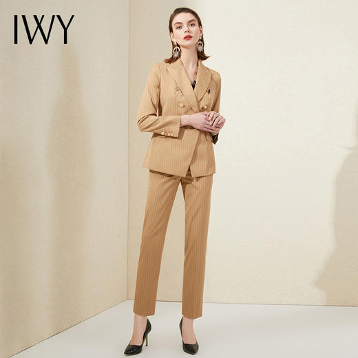 IWY/卡其色条纹西装外套练修身职业装套装通勤商务正装工作服 201020C1P1S1 商品图2