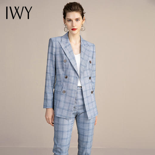 IWY/格纹长袖西装套装女时尚修身高端职业装气质女神范商务ol工作服 213123C1+P1 商品图0