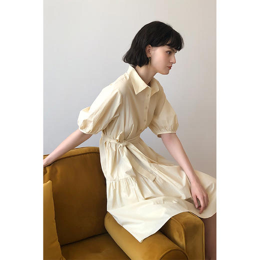 HeyDress白色连衣裙女夏季纯棉衬衫法式复古泡泡袖收腰气质长裙子 商品图3