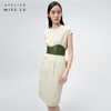 【白树沙林】轻褶设计浅米绿高腰落肩茧形连衣裙/0000729 商品缩略图2