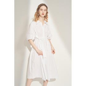 HeyDress白色连衣裙女夏季纯棉衬衫法式复古泡泡袖收腰气质长裙子