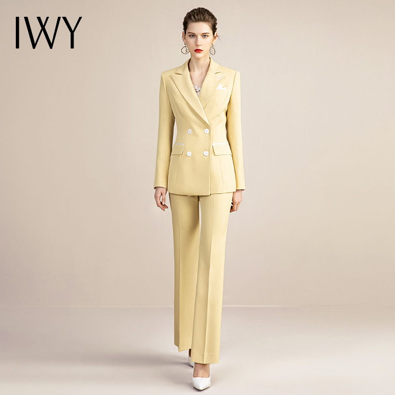 IWY/高端黄色西装套装女韩版休闲美容院工装干练职业装OL 213129C1+P3