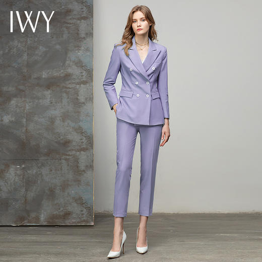 IWY/紫色双排扣小西服女职业装气质套装韩版修身西装外套收腰CP10336-Q 商品图2