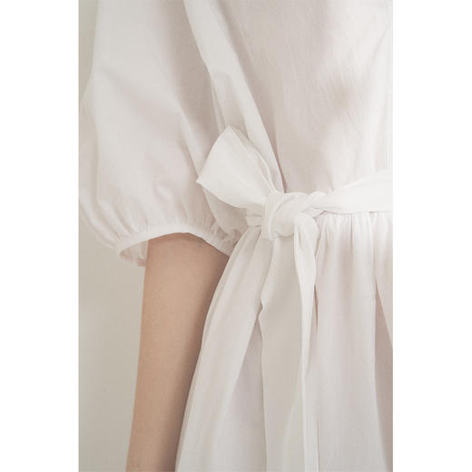 HeyDress白色连衣裙女夏季纯棉衬衫法式复古泡泡袖收腰气质长裙子 商品图4