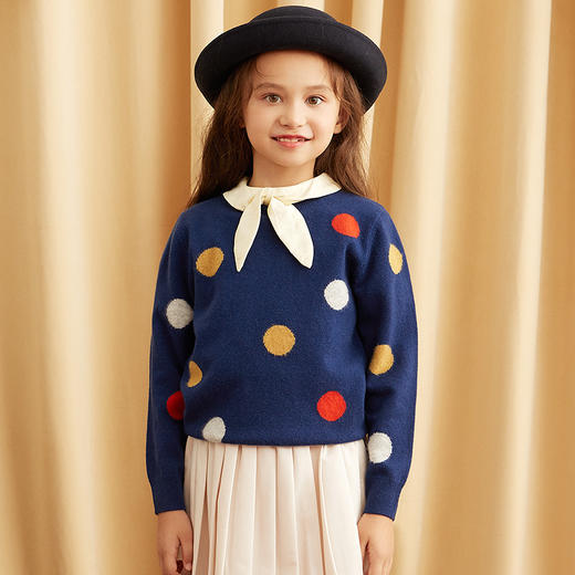 【可爱圆点童装羊绒衫】童装中大童100%山羊绒衫时尚圆点装饰内搭女保暖毛衣 商品图3