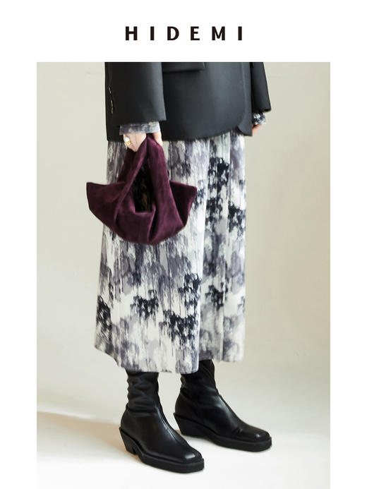 HIDEMI 酒红色麂皮行囊系列小号/饺子包 商品图11