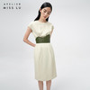 【白树沙林】轻褶设计浅米绿高腰落肩茧形连衣裙/0000729 商品缩略图1