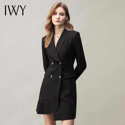 IWY/黑色职业连衣裙工装双排扣西装式裙子气质女神范高端售楼部工作服 Q10359 商品图0