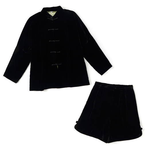 上海旗袍厂AYK-QF-210721真丝丝绒上衣复古九分袖小外套+真丝丝绒短裤2021秋冬两件套装女 商品图4