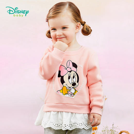 迪士尼女童春秋宝宝米妮卡通甜美抓绒保暖卫衣上衣 商品图1