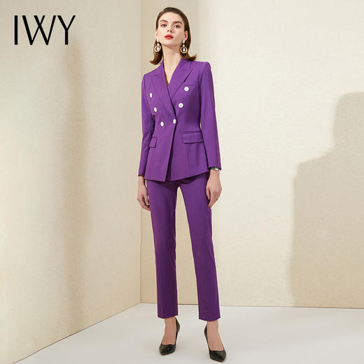 IWY/高端紫色双排扣职业西装套装女气质干练经理工作服时尚英伦风正装 CP9340 商品图3