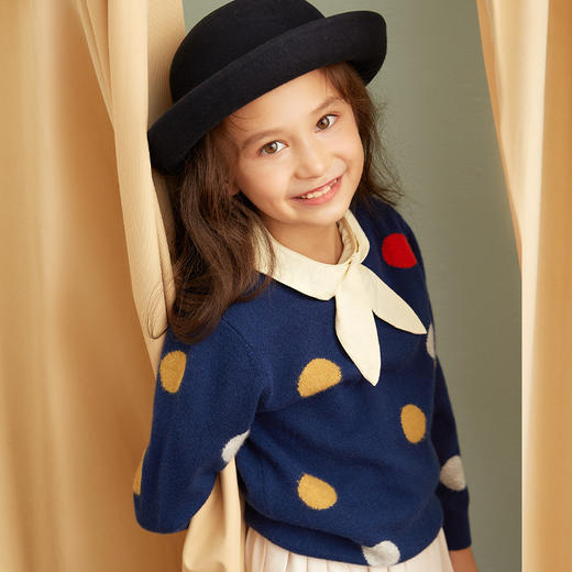 【可爱圆点童装羊绒衫】童装中大童100%山羊绒衫时尚圆点装饰内搭女保暖毛衣 商品图2