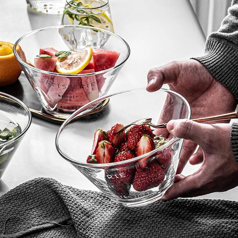 2只装法文玻璃沙拉碗耐温100甜品面食料理盛汤必备