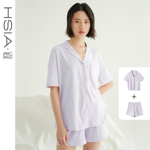 HSIA遐睡衣女夏季薄款亲肤透气短袖短裤两件套舒适棉莫家居服套装 商品图0