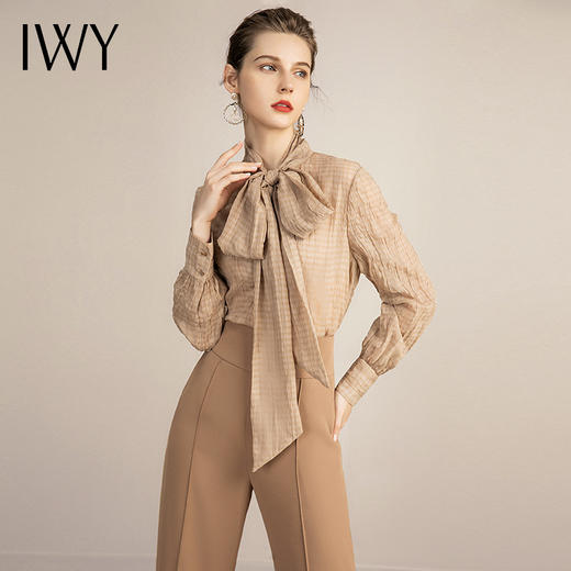 IWY/气质韩版长袖衬衫套装女绑带休闲名媛韩版西装外套内搭职业装 213147B1+P2 商品图0