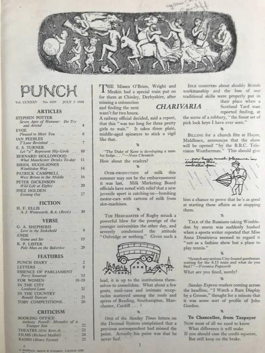 1958年7-12月 英国讽刺漫画杂志《笨拙》 数百幅插图 漆布精装16开 商品图2