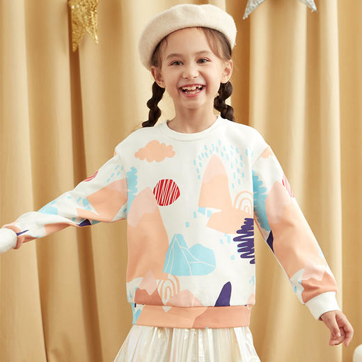 【女童卫衣】21年秋冬新品女童印花卫衣圆领套头内搭保暖上衣 商品图1