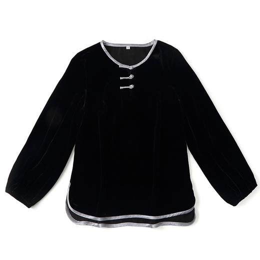 上海旗袍厂AYK-QF-210722净色真丝丝绒宽松圆领长袖上衣女+长裤女2021复古新款女装套装女 商品图4