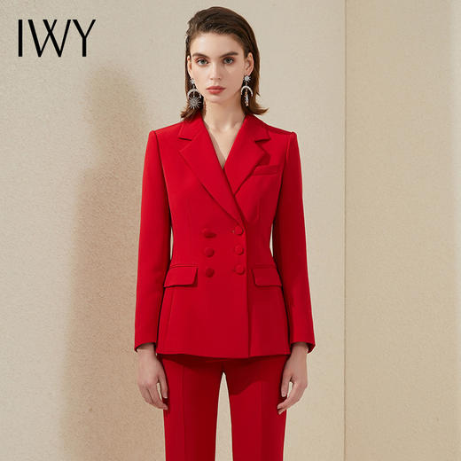 IWY/大红色西服职业装高端经理西装套装女微喇裤气质商务宴会正装 213163C1+P3 商品图1