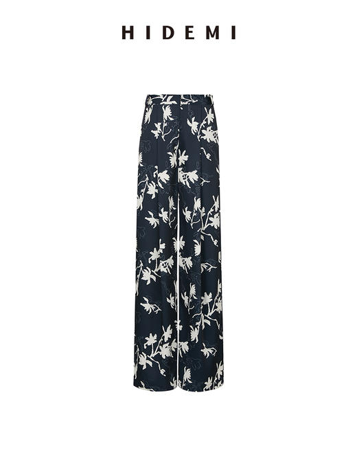 HIDEMI 艺术感手绘蓝白缎面印花自在套装 衬衫/长裤 商品图8