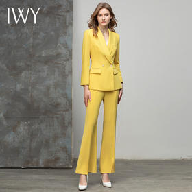 IWY/黄色长袖西装套装女高端气质时尚休闲阔腿裤职业西服通勤正装 C10386+P30226