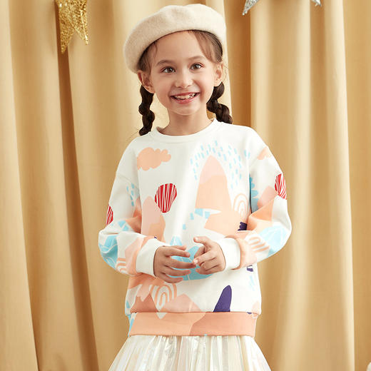 【女童卫衣】21年秋冬新品女童印花卫衣圆领套头内搭保暖上衣 商品图2