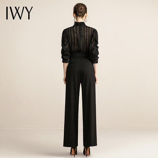IWY/时尚黑色衬衫阔腿裤正装女长袖设计感修身干练休闲上班正装工作服 213146B1+P6 商品图3