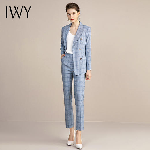 IWY/格纹长袖西装套装女时尚修身高端职业装气质女神范商务ol工作服 213123C1+P1 商品图2