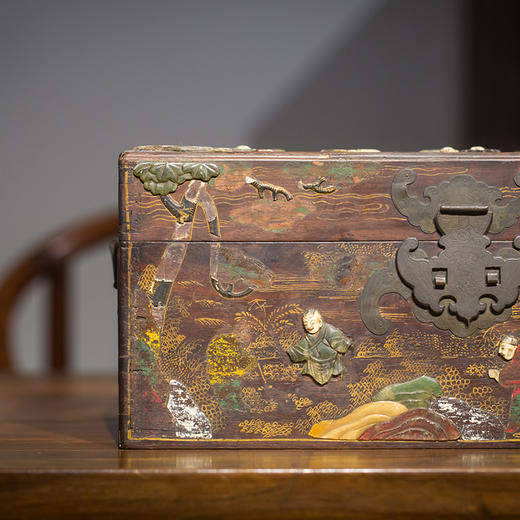 清代 红木百宝嵌描金婴戏图文房箱 商品图1