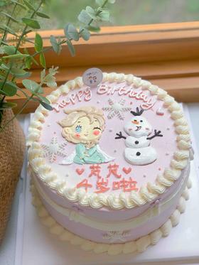 手绘冰雪奇缘艾莎公主雪宝奶油蛋糕 下单前请仔细阅读商品详情