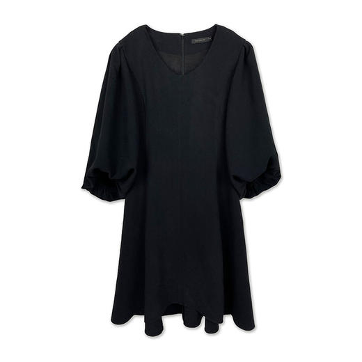 HeyDress复古黑色连衣裙女圆领宽松显瘦小黑裙七分灯笼袖裙子 商品图4