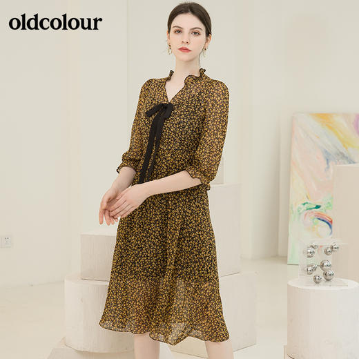oldcolour春秋季商场同款气质碎花蝴蝶结连衣裙N31103106 商品图2