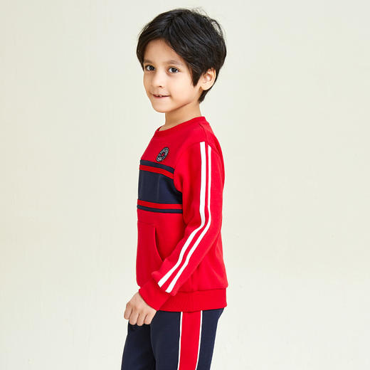 METTE童装加绒卫衣2020冬中性儿童休闲拼接撞色圆领套头保暖上衣 商品图1