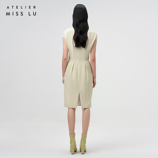 【白树沙林】轻褶设计浅米绿高腰落肩茧形连衣裙/0000729 商品图3