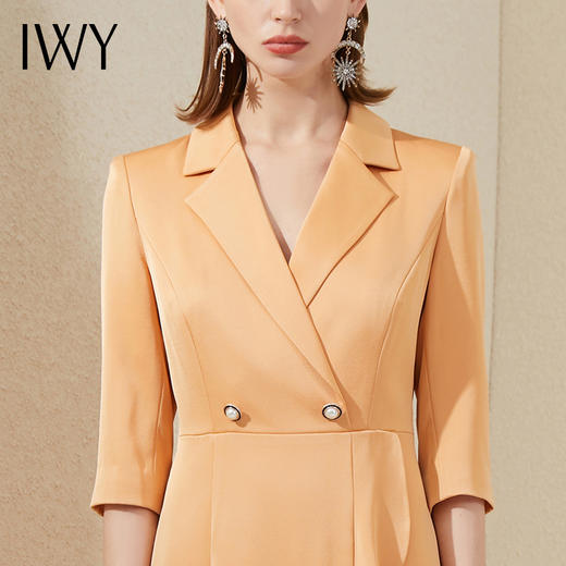 IWY/橘色西装连衣裙七分袖连衣裙V领高端时尚名媛修身气质鱼尾裙 213177Q1 商品图4