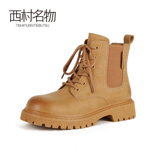 西村名物2021秋冬新款真皮马丁靴女英伦风短靴ins潮切尔西靴T21DS44321 商品图2