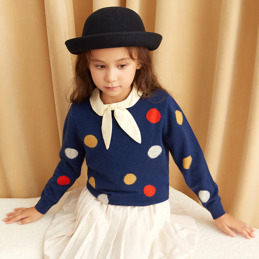 【可爱圆点童装羊绒衫】童装中大童100%山羊绒衫时尚圆点装饰内搭女保暖毛衣 商品图1