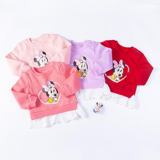 迪士尼女童春秋宝宝米妮卡通甜美抓绒保暖卫衣上衣 商品图5