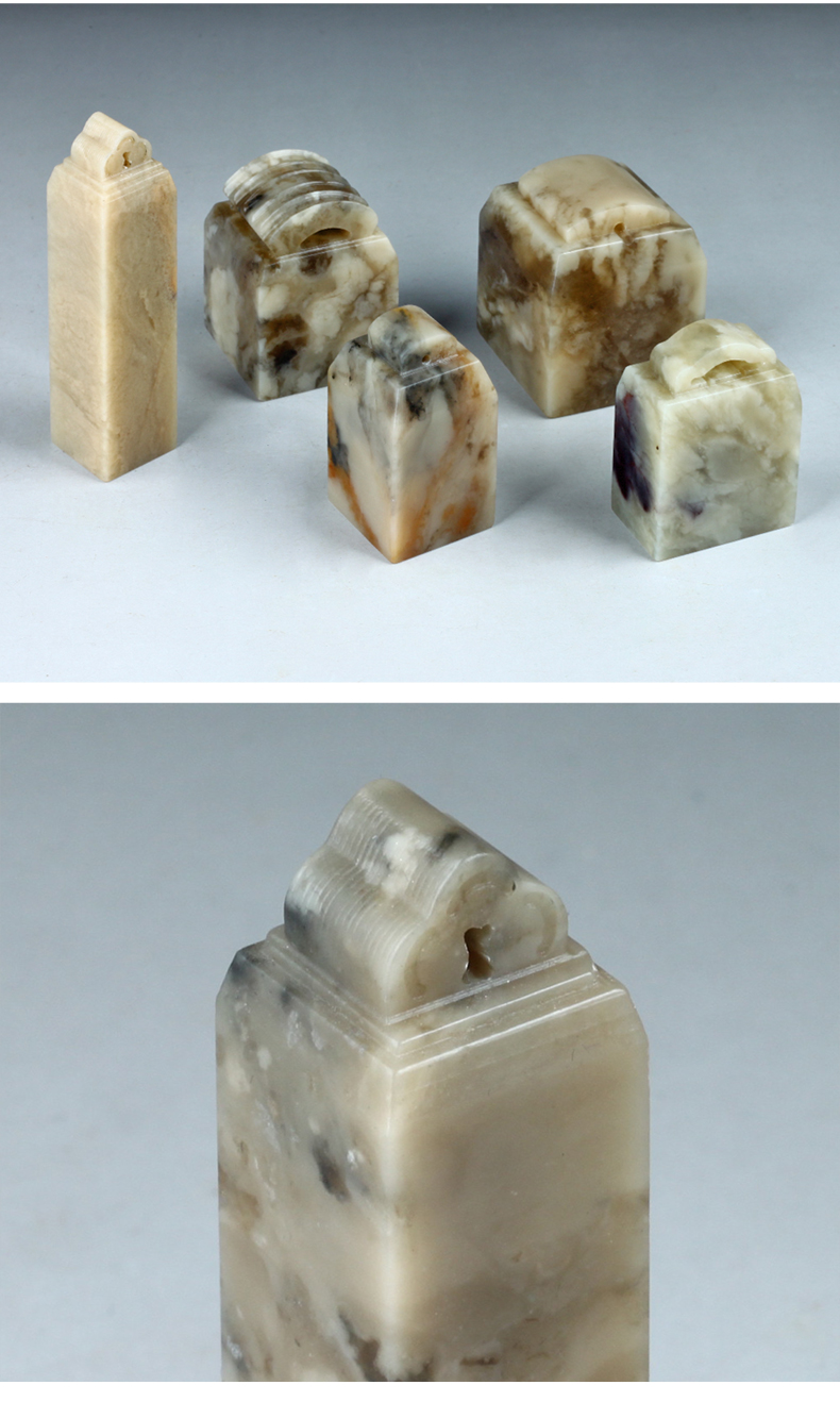 【金石印坊】巨来61伊犁冻石仿古五件套 篆刻印石组合方章扁章