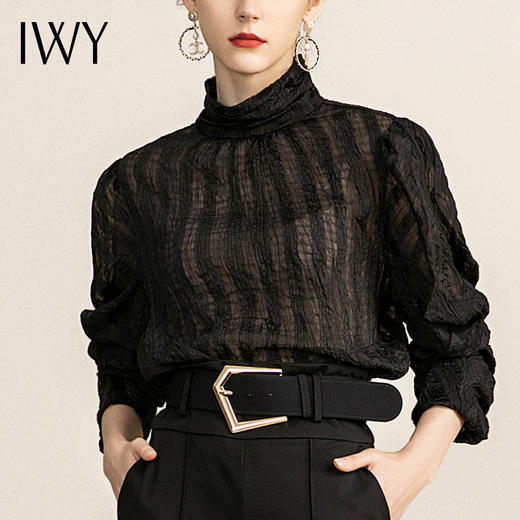 IWY/时尚黑色衬衫阔腿裤正装女长袖设计感修身干练休闲上班正装工作服 213146B1+P6 商品图4