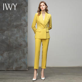 IWY/黄色长袖西装套装女高端气质时尚休闲职业装西服面试正装 C10386+P10226