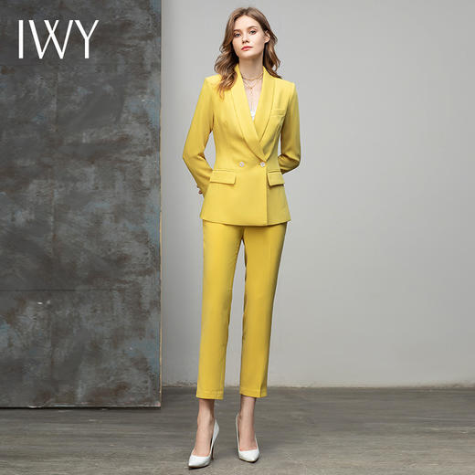 IWY/黄色长袖西装套装女高端气质时尚休闲职业装西服面试正装 C10386+P10226 商品图0